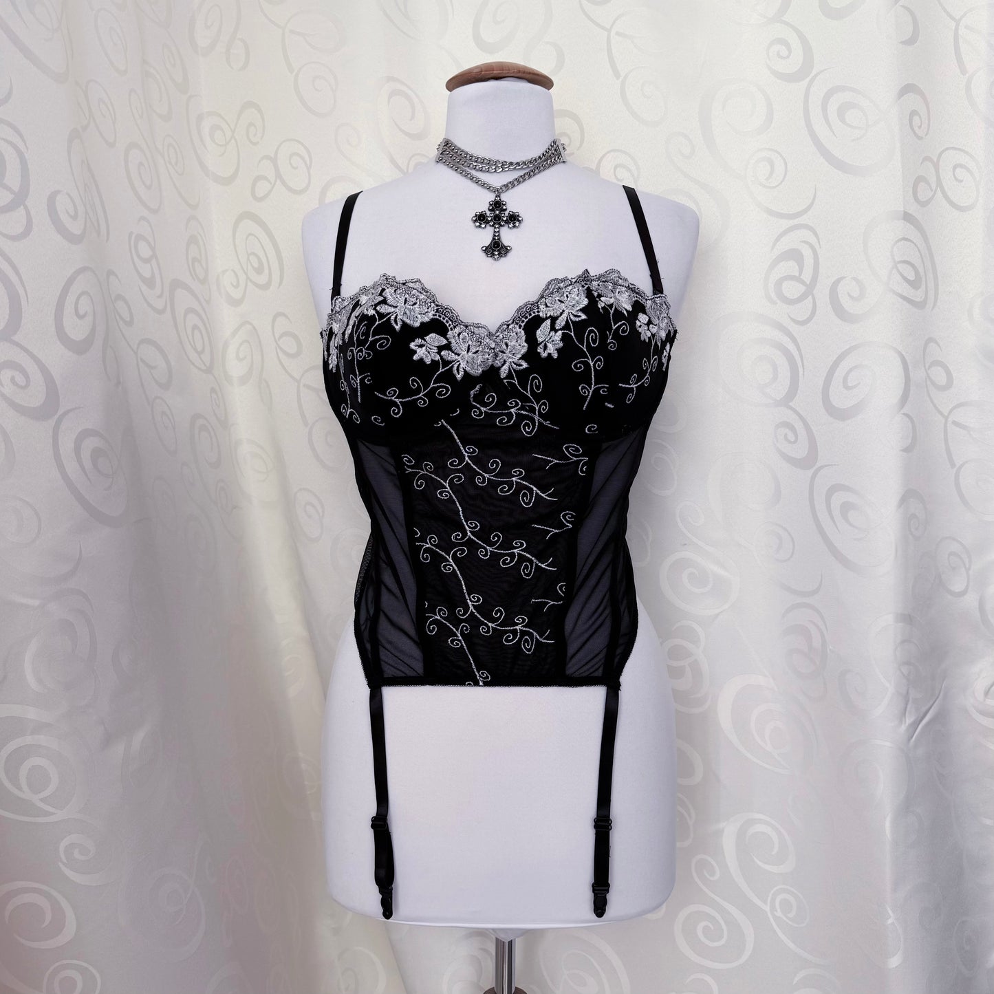 Whimsygoth mesh corset with spiral embroidered detail 🌀🗝️