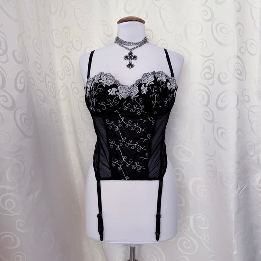 Whimsygoth mesh corset with spiral embroidered detail 🌀🗝️