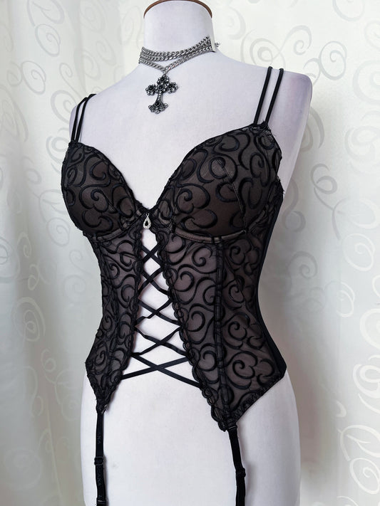 Whimsygoth lace-up corset with embossed spiral detail 🌀