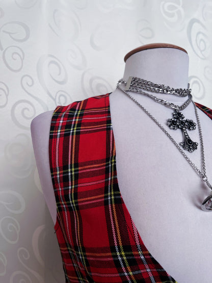 00’s punk tartan vest with satin back 🫀🫶