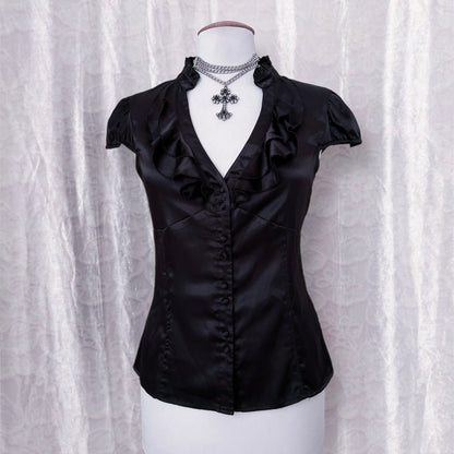 Gothic coquette black ruffle shirt 🎀