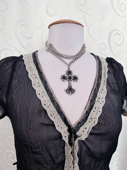 Dark coquette/Gothic mesh shirt with beautiful ruffle details🕷️🎞️