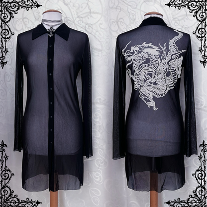 Gothic long mesh shirt/dress with dragon print on the back 🐉