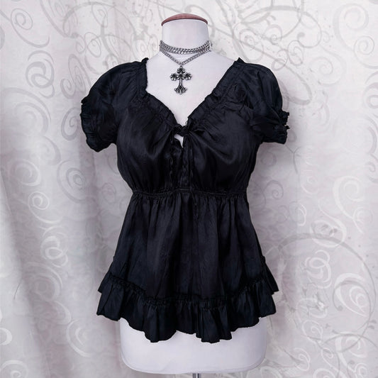 00’s Dark Coquette/Horrir protagonist black satin top 🕷️