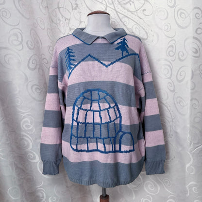 00’s cutecore striped wool sweater with embroidered Igloo detail 🐧❄️
