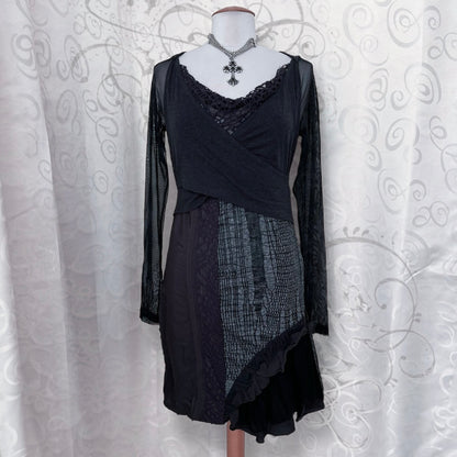 00’s Whimsygoth patchwork asymmetrical dress 🦇
