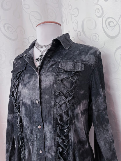 Rock Rebel light denim lace-up shirt 🕷️🦇