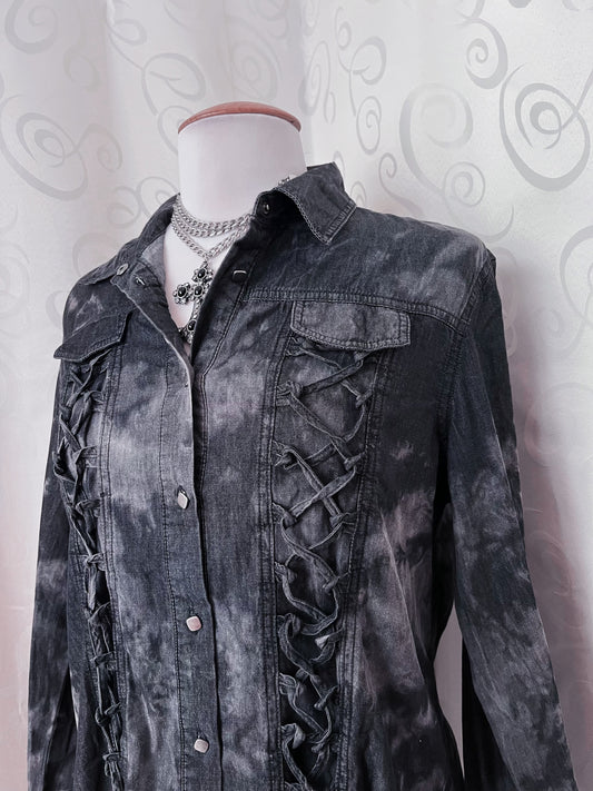 Rock Rebel light denim lace-up shirt 🕷️🦇