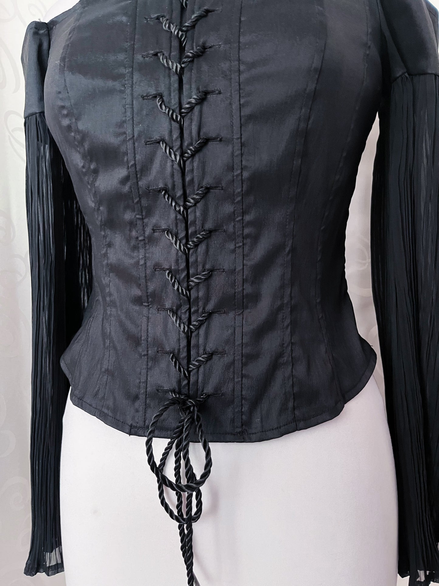 00’s Gothic Vivien Caron lace-up corset with mesh sleeves 🕷️