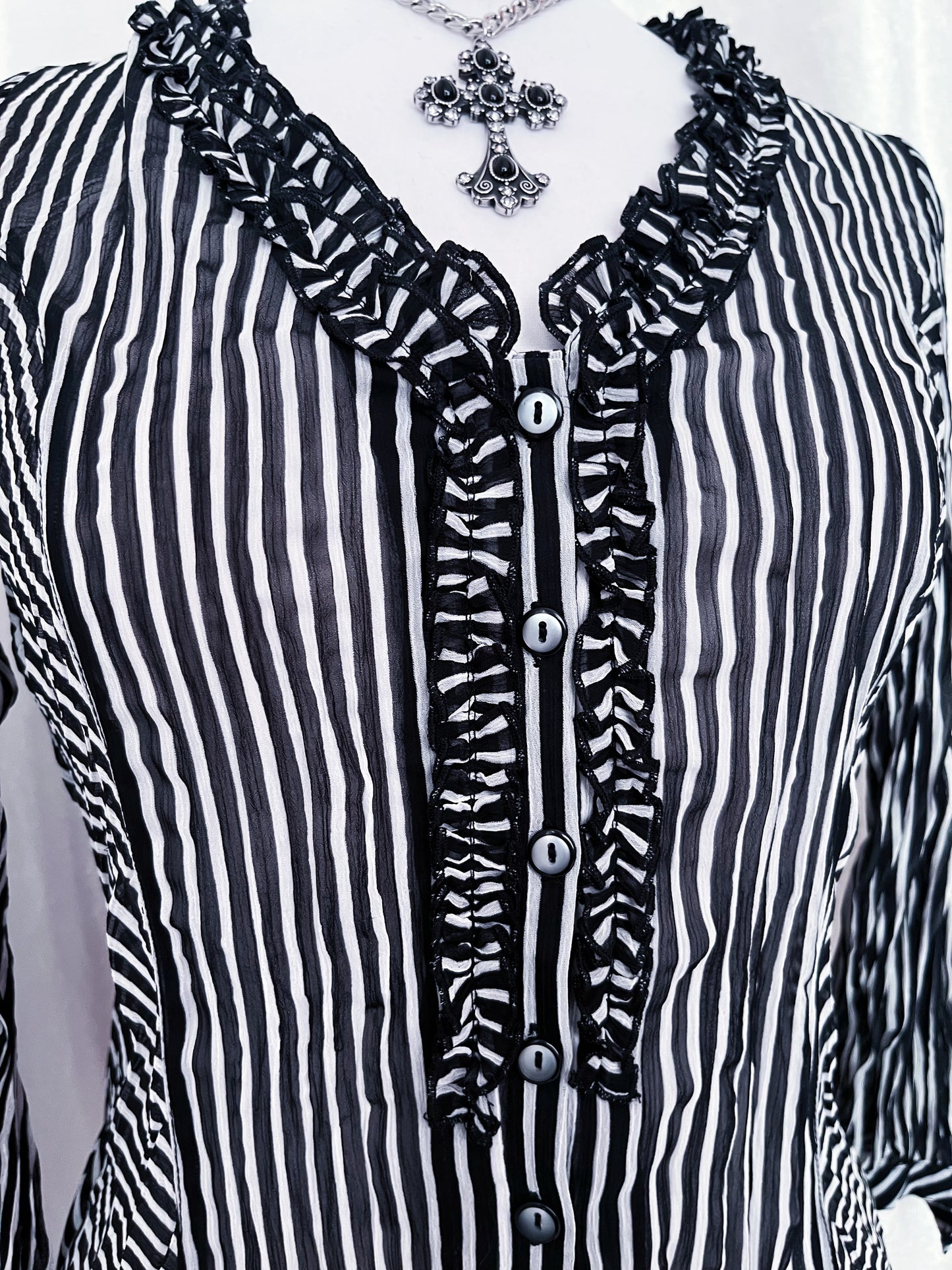 Gothic striped mesh shirt with ruffles details 🌀🦇