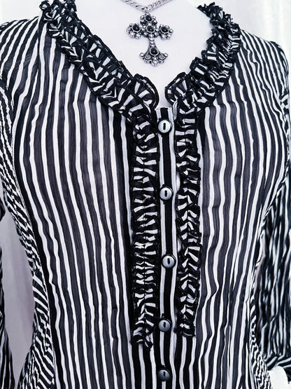 Gothic striped mesh shirt with ruffles details 🌀🦇