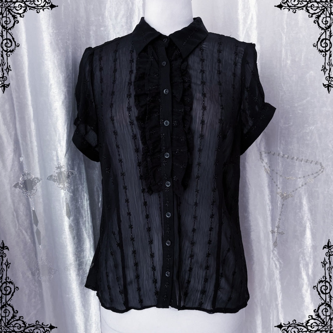 Gothic ruffle mesh embroidered shirt 🦇