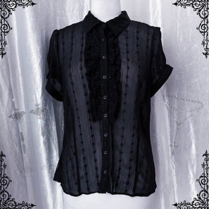 Gothic ruffle mesh embroidered shirt 🦇