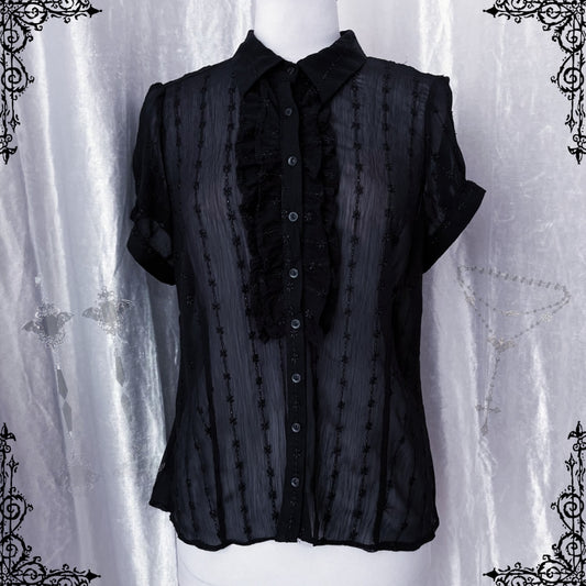 Gothic ruffle mesh embroidered shirt 🦇