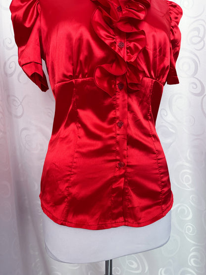 00’s vampire gothic saten red shirt with ruffle details ❤️🫀