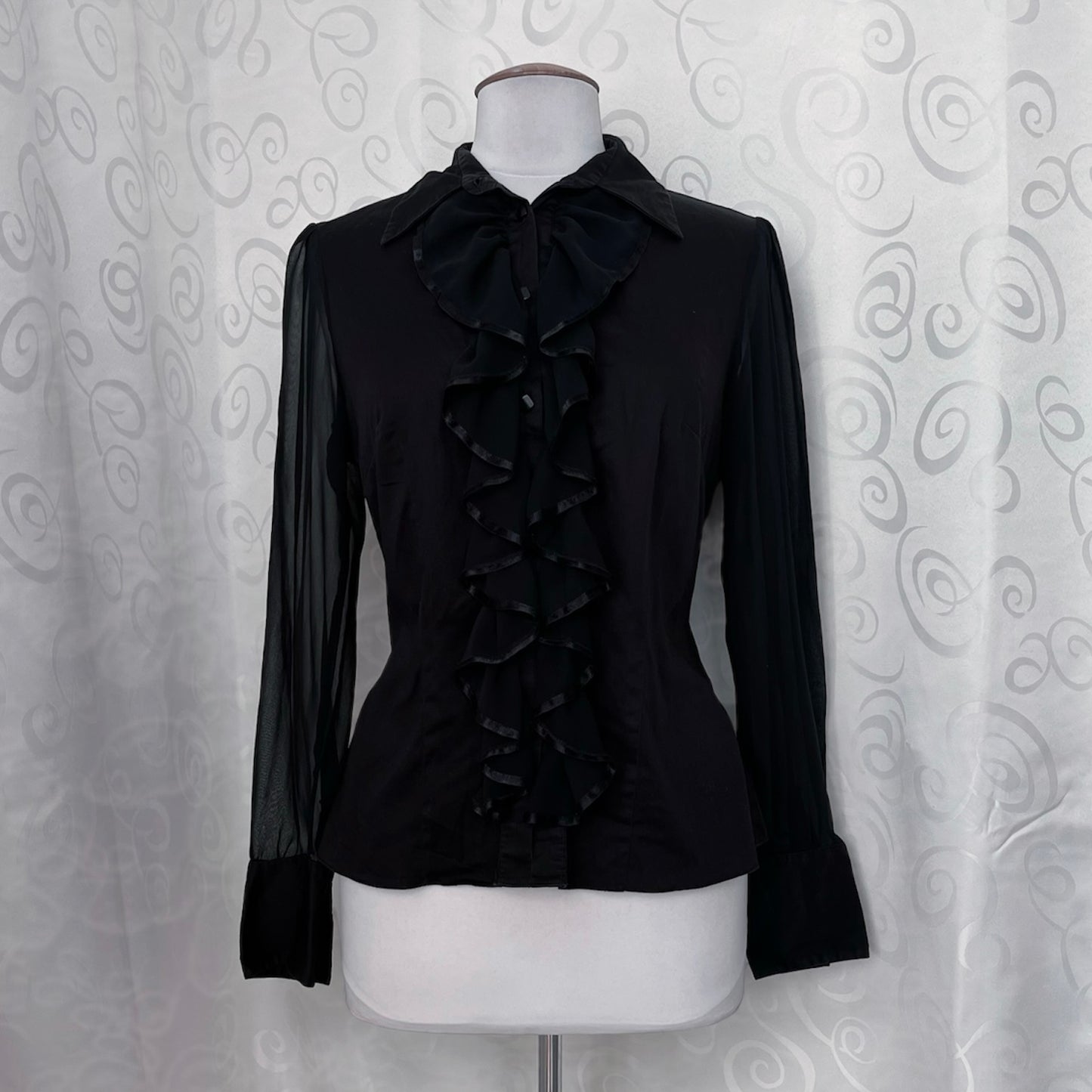 00’s whimsygoth ruffle shirt with mesh sleeves & details 🖤