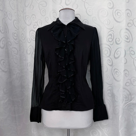 00’s whimsygoth ruffle shirt with mesh sleeves & details 🖤