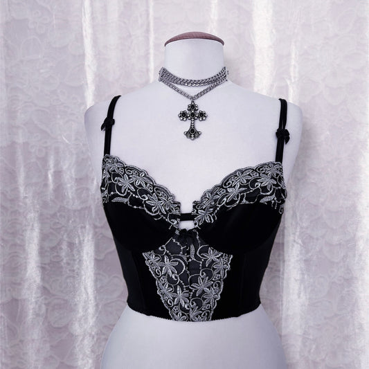 Dark fairy black crop corset top 🕸️🧚🏻