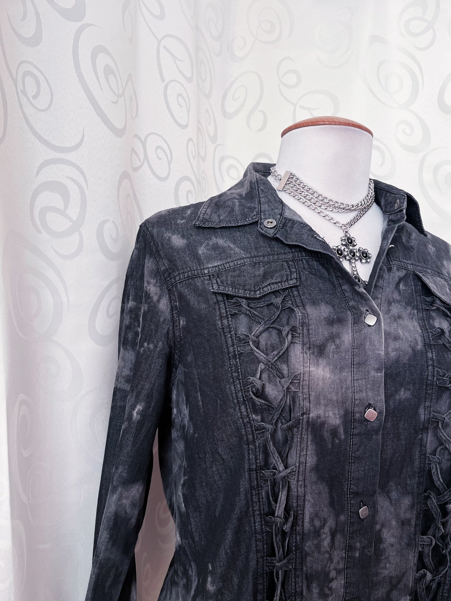 Rock Rebel light denim lace-up shirt 🕷️🦇