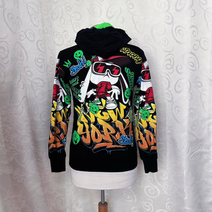 Iconic hip-hop style printed hooded jacket 🐇💀