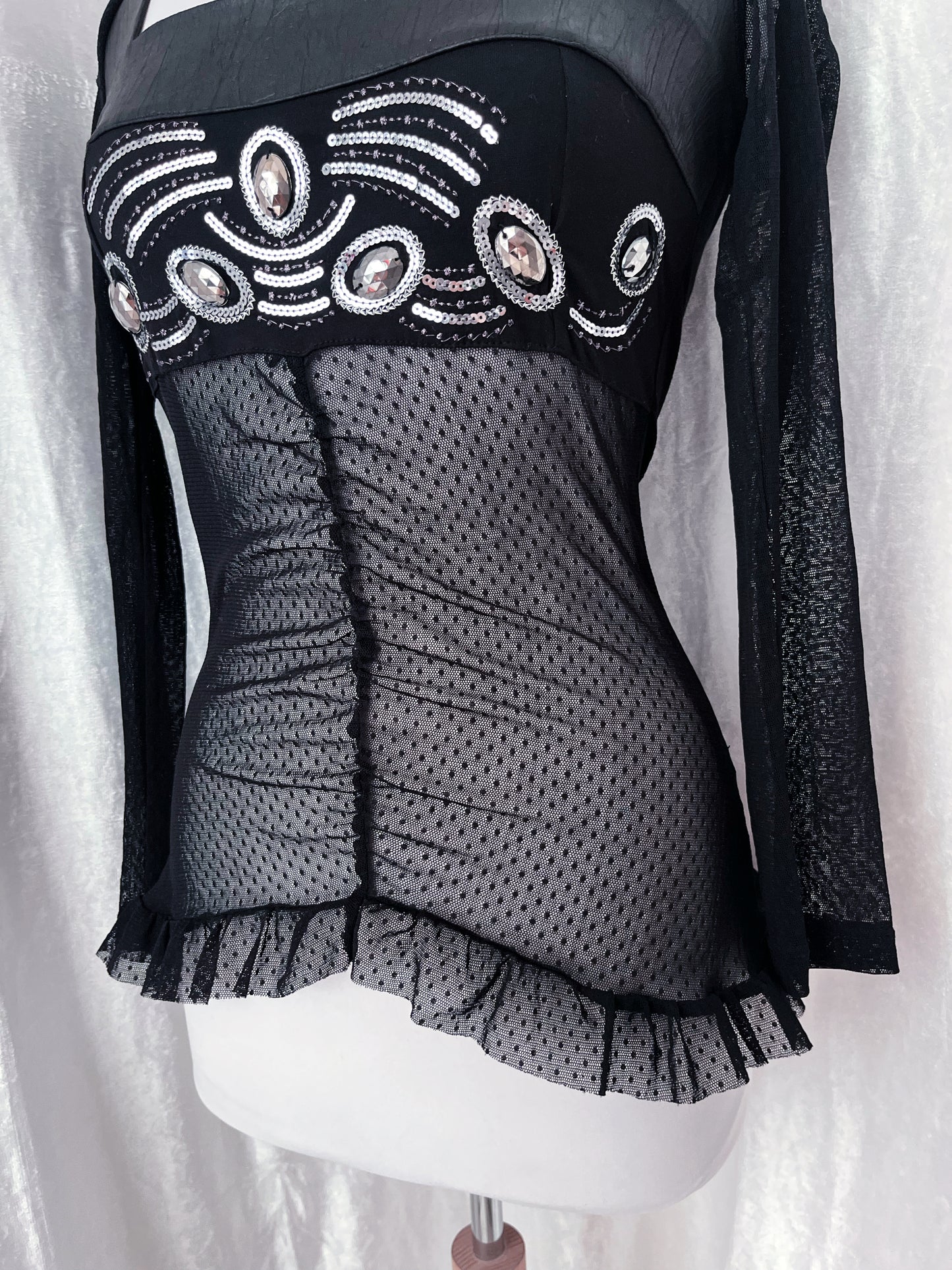 Whimsygoth lacey top with faux leather & sequin details 🦇🧚🏾