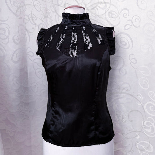 00’s gothic/victorian style satin black top 🦇