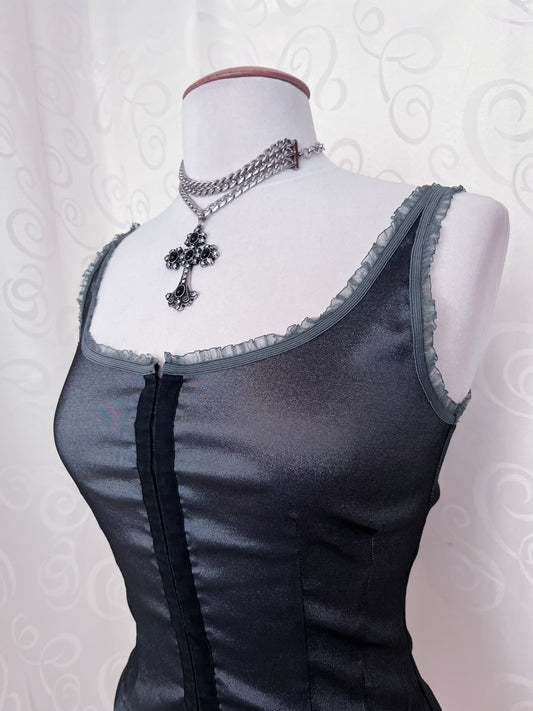 Whimsy fairy vero moda dark silver corset top 📎🩶