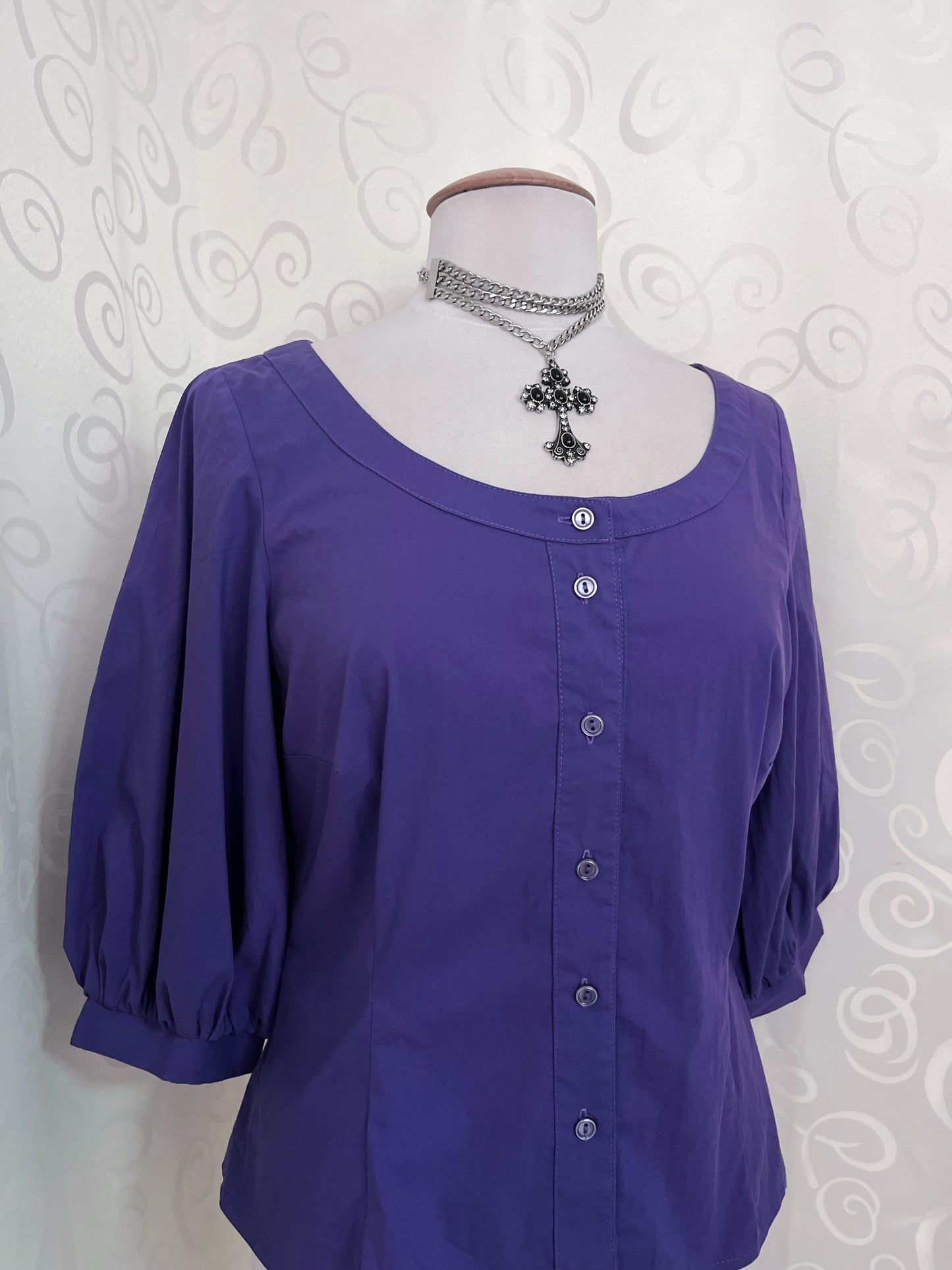 00’s Jirai Kei style purple shirt with puff sleeves 💜🦇