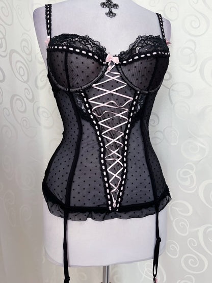 Dark Coquette black & pink lace up corset 🎀
