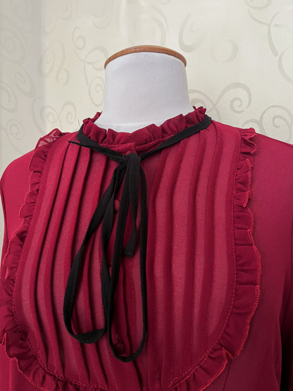 Gothic/Jirai Kei style burgundy mesh blouse with ruffle detail 🫀