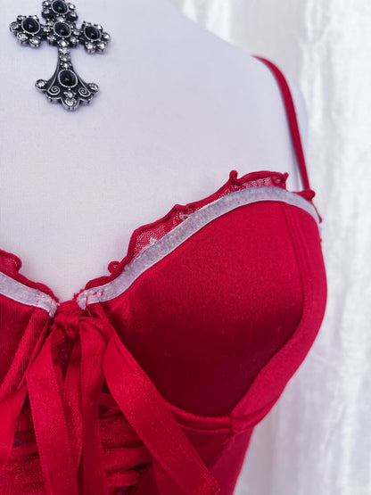 Hot small red lace up corset 💋