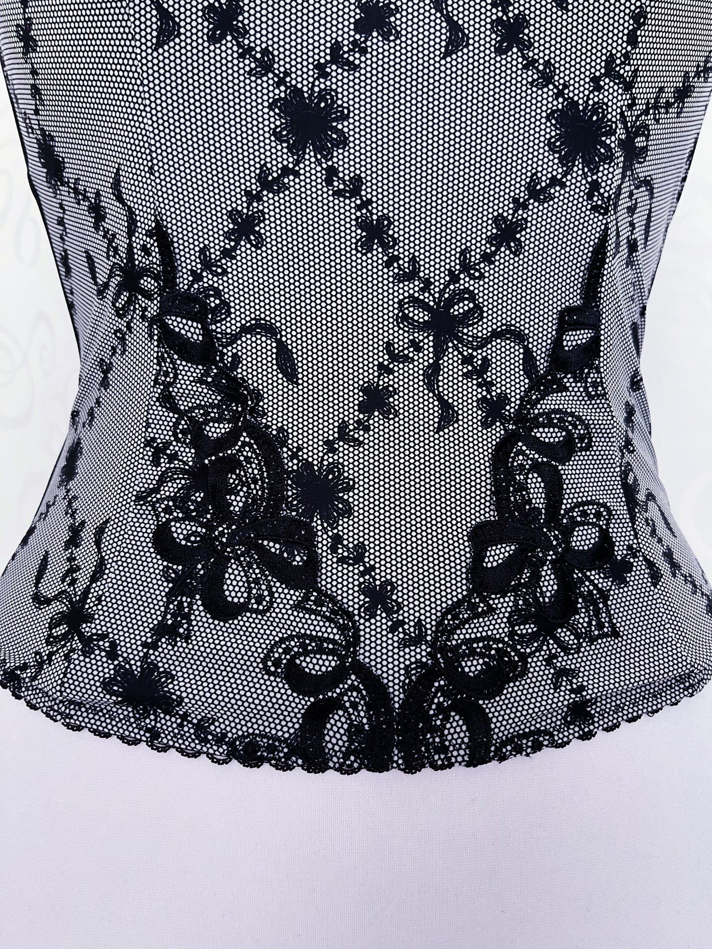 00’s dark coquette grey corset with bow print & embroidery details 🎀