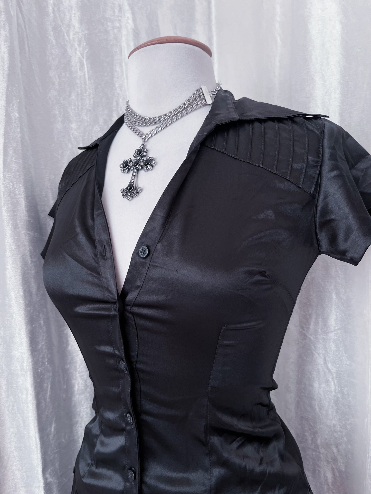 Dark coquette silky black top 🦇🎀