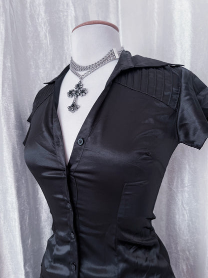 Dark coquette silky black top 🦇🎀