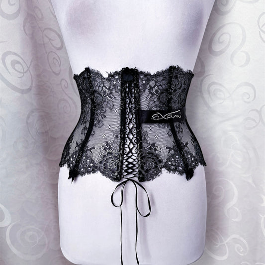Whimsygoth stunning mesh & lacey waist corset 🌀🕸️