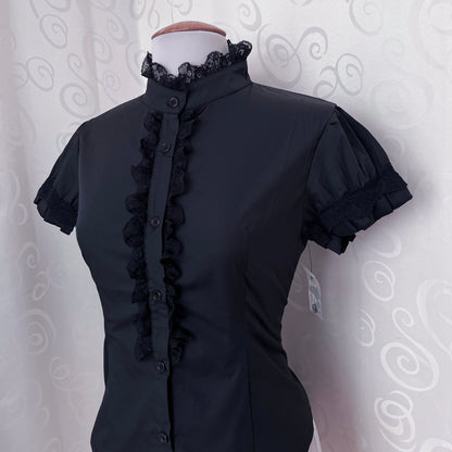 Dracula Gothic victorian style Short Sleeved Cotton Lace Blouse 🖤🦇