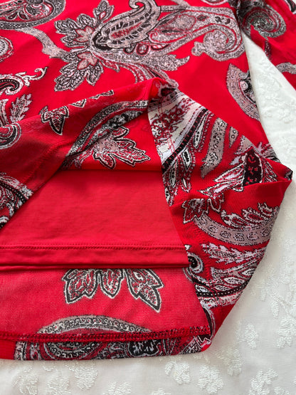 Y2k paisley pattern red mesh top 🦋