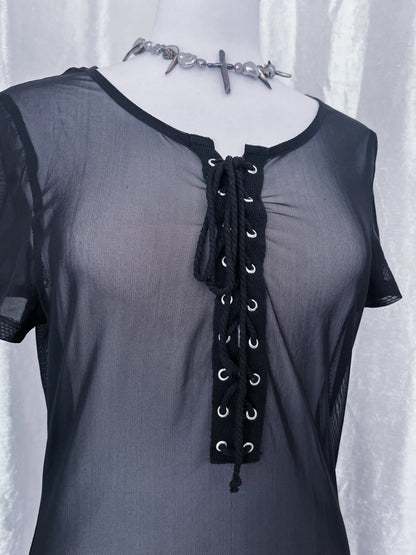 Alt mesh tunic with lace up detail