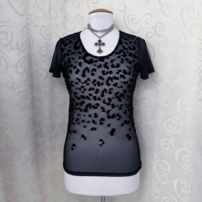 Alt mesh black tee with with embossed velvet animal print detail 🐾