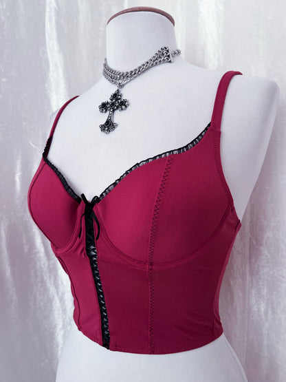 Hot burgundy crop corset top 🎀