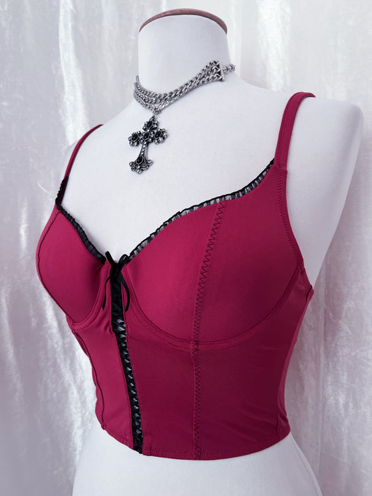Hot burgundy crop corset top 🎀