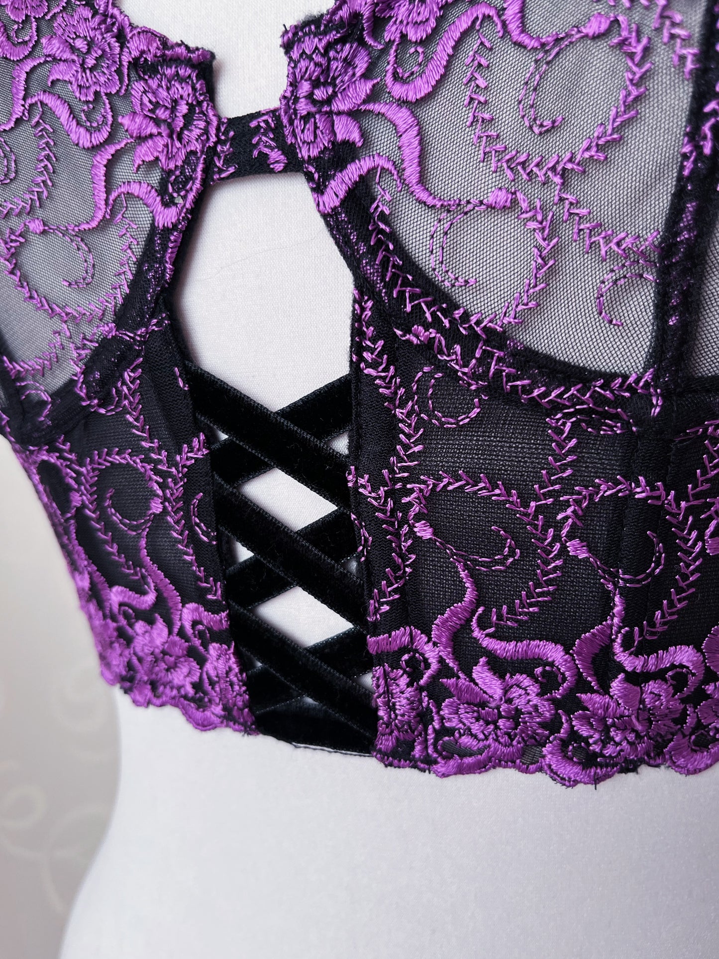 Whimsygoth purple mesh crop corset/bustier top 🔮