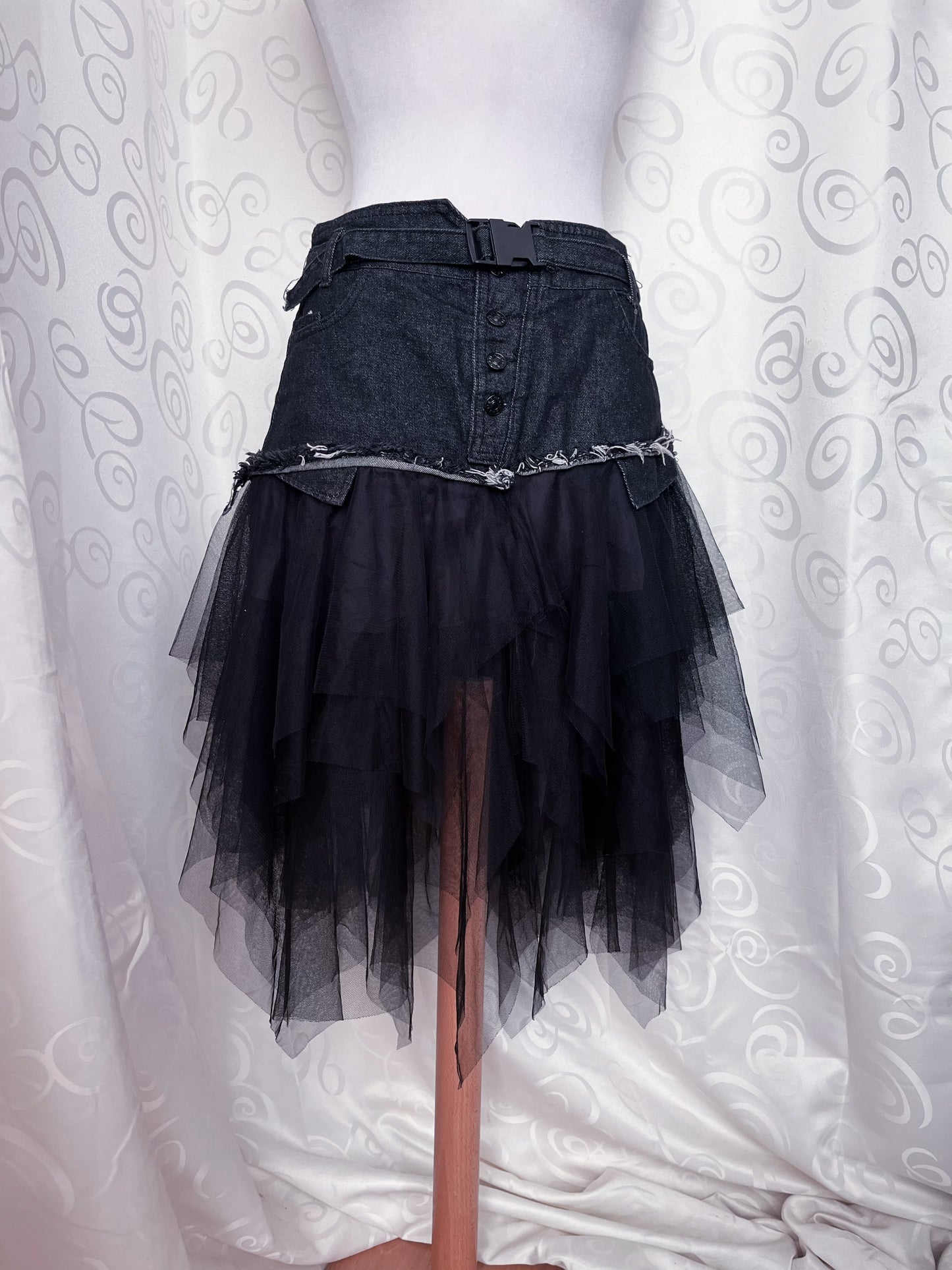 Fairy denim mesh asymmetrical tulle skirt 🕷️🦇