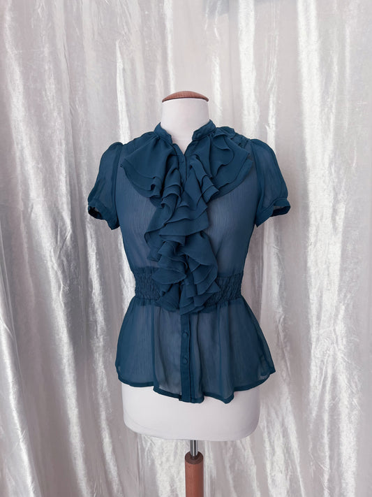 Cute teal coquette ruffle mesh shirt 💐