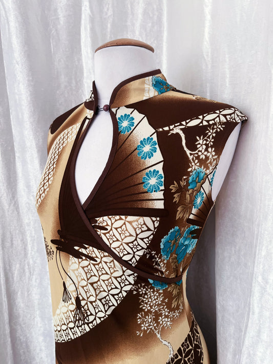 Beautiful beige & brown Qipao cheongsam dress 🦋