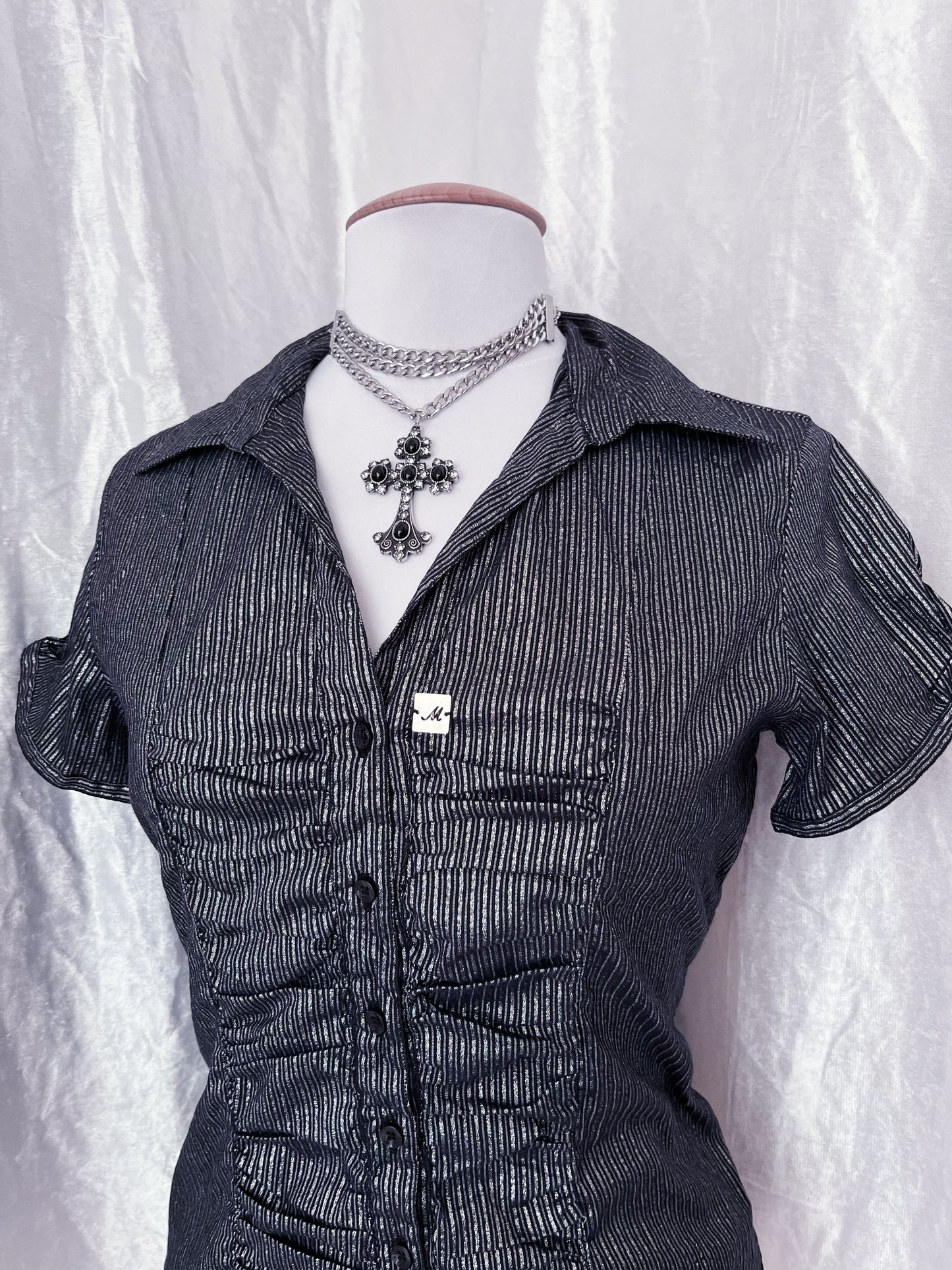 Gothic silver striped shirt 🕸️🎀