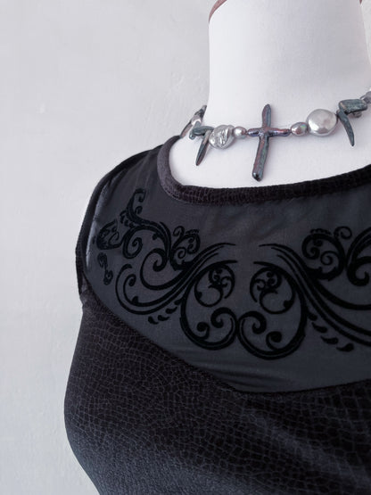 Gothic velvet black dress with mesh detail 🕷️🕸️