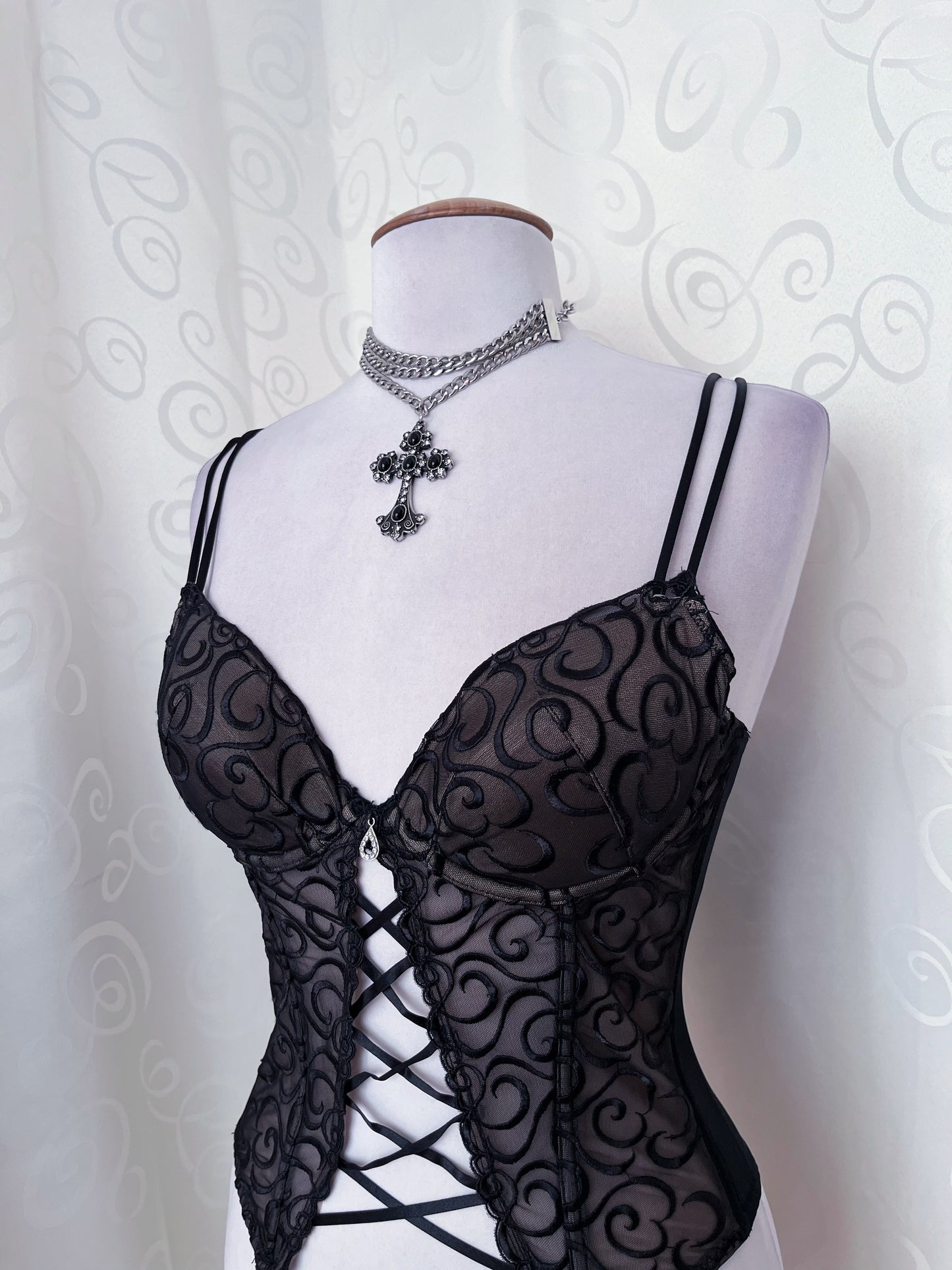 Whimsygoth lace-up corset with embossed spiral detail 🌀