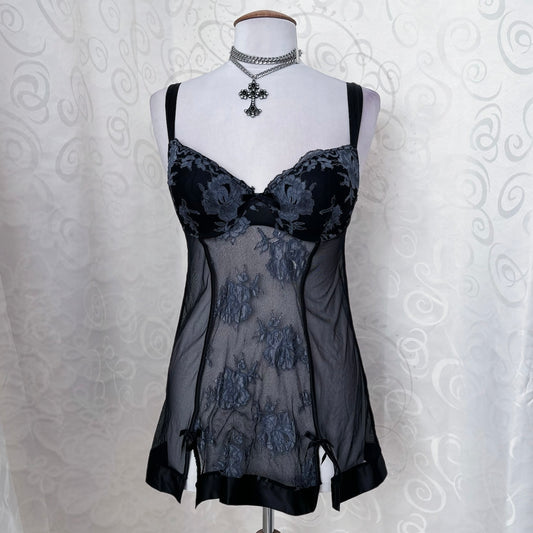 Whimsygoth black & grey mesh nightgown 🕷️