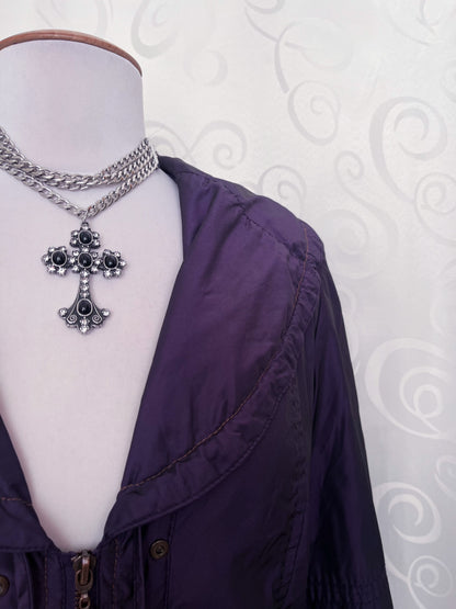 00’s whimsygoth purple light jacket with double zipper 🌀💜